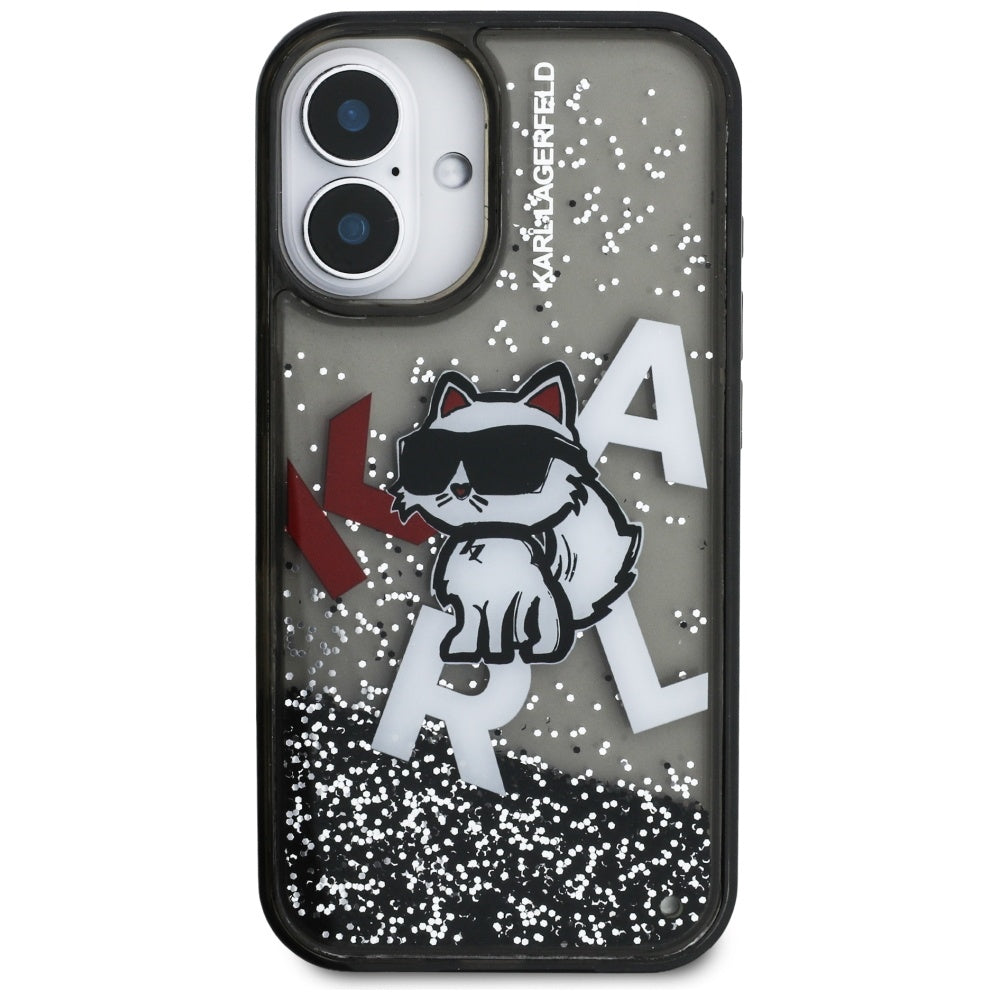 Husa MagSafe pentru Apple iPhone 16, Karl Lagerfeld, Liquid Glitter Choupette Logo, Neagra