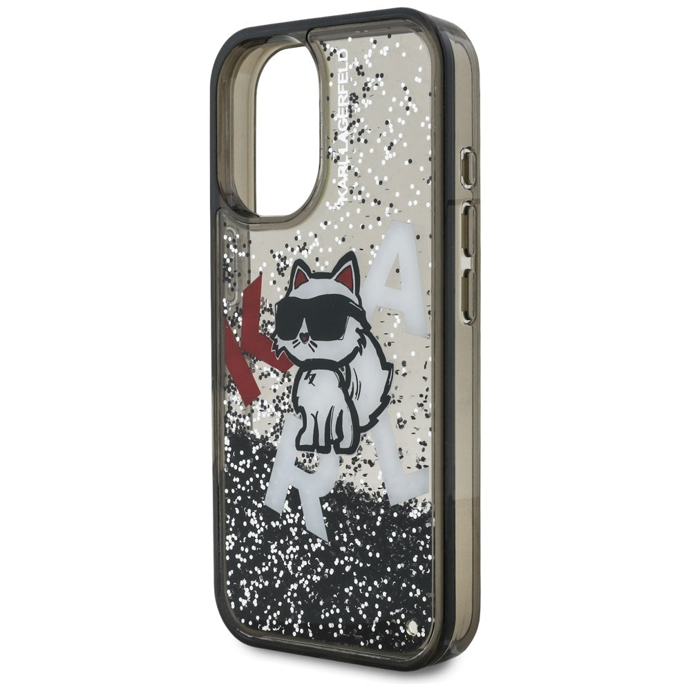 Husa MagSafe pentru Apple iPhone 16, Karl Lagerfeld, Liquid Glitter Choupette Logo, Neagra