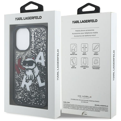 Husa MagSafe pentru Apple iPhone 16, Karl Lagerfeld, Liquid Glitter Choupette Logo, Neagra