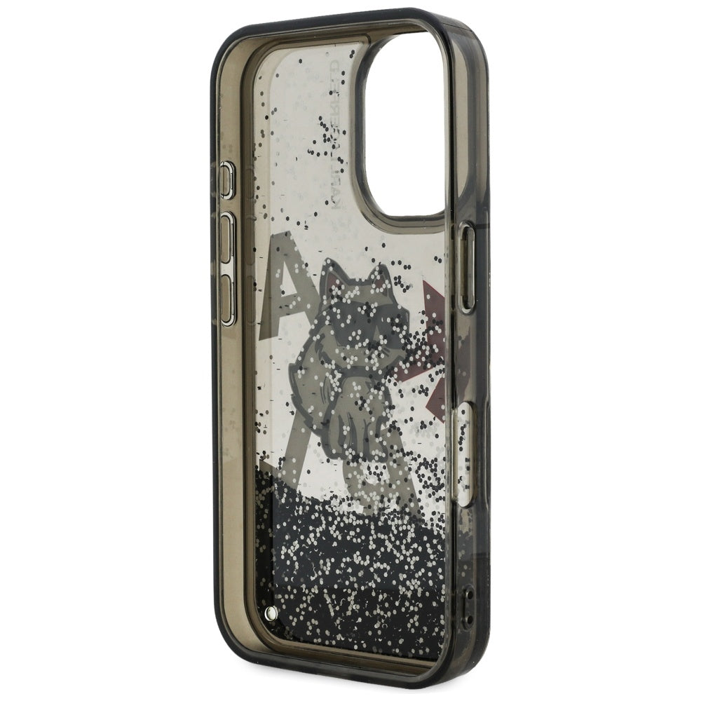 Husa MagSafe pentru Apple iPhone 16, Karl Lagerfeld, Liquid Glitter Choupette Logo, Neagra