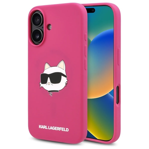 Husa MagSafe pentru Apple iPhone 16, Karl Lagerfeld, Silicone Choupette's Head, Fucsia