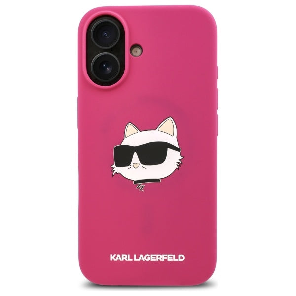 Husa MagSafe pentru Apple iPhone 16, Karl Lagerfeld, Silicone Choupette's Head, Fucsia