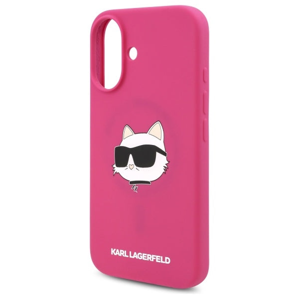 Husa MagSafe pentru Apple iPhone 16, Karl Lagerfeld, Silicone Choupette's Head, Fucsia