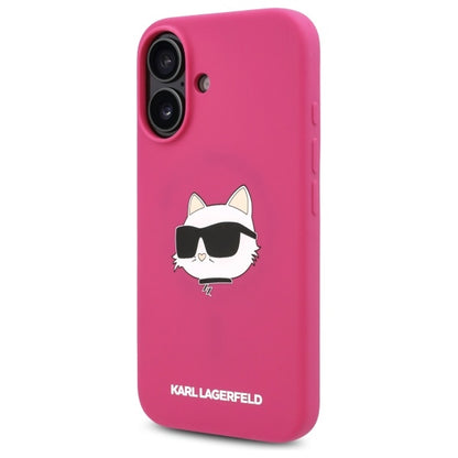 Husa MagSafe pentru Apple iPhone 16, Karl Lagerfeld, Silicone Choupette's Head, Fucsia