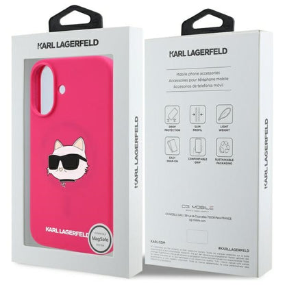 Husa MagSafe pentru Apple iPhone 16, Karl Lagerfeld, Silicone Choupette's Head, Fucsia