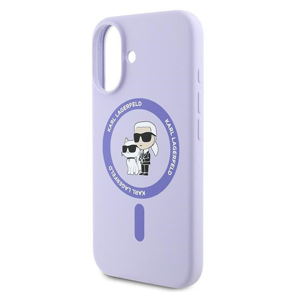 Husa MagSafe pentru Apple iPhone 16, Karl Lagerfeld, Silicone Karl & Choupette, Mov