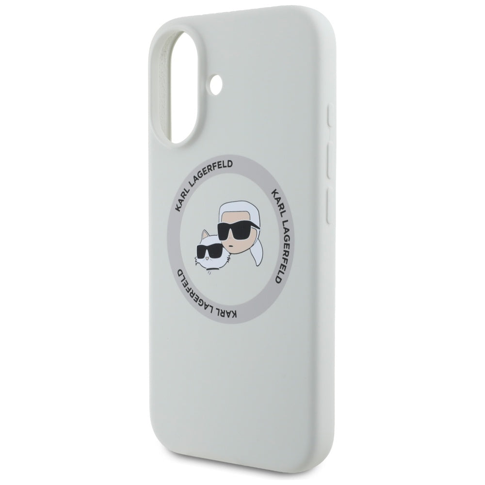 Husa MagSafe pentru Apple iPhone 16, Karl Lagerfeld, Silicone Karl & Choupette's Heads, Bej