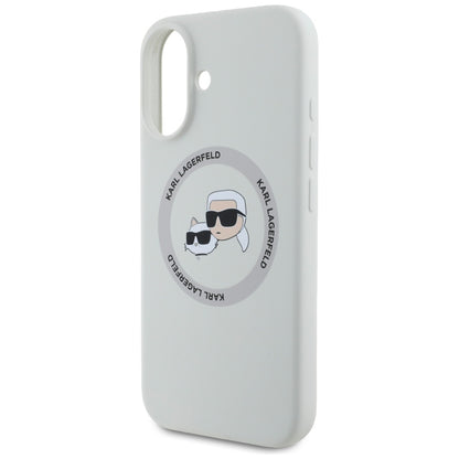 Husa MagSafe pentru Apple iPhone 16, Karl Lagerfeld, Silicone Karl & Choupette's Heads, Bej