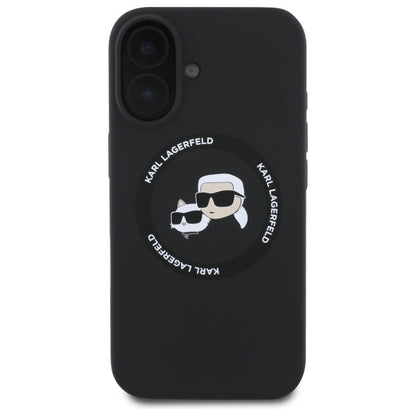 Husa MagSafe pentru Apple iPhone 16, Karl Lagerfeld, Silicone Karl & Choupette's Heads, Neagra