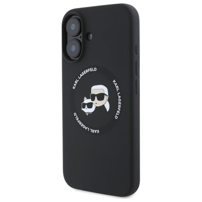 Husa MagSafe pentru Apple iPhone 16, Karl Lagerfeld, Silicone Karl & Choupette's Heads, Neagra
