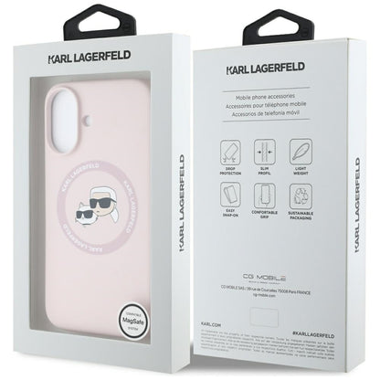 Husa MagSafe pentru Apple iPhone 16, Karl Lagerfeld, Silicone Karl & Choupette's Heads, Roz
