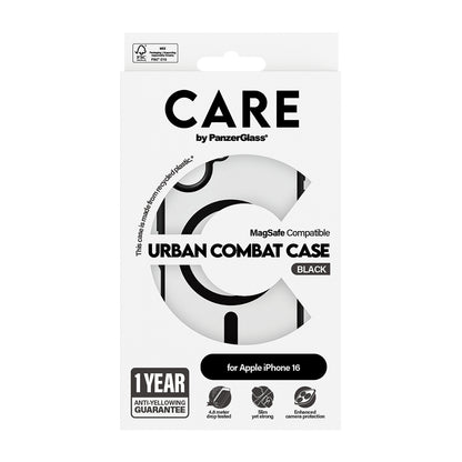 Husa MagSafe pentru Apple iPhone 16, PanzerGlass, Care Urban Combat, Neagra Transparenta