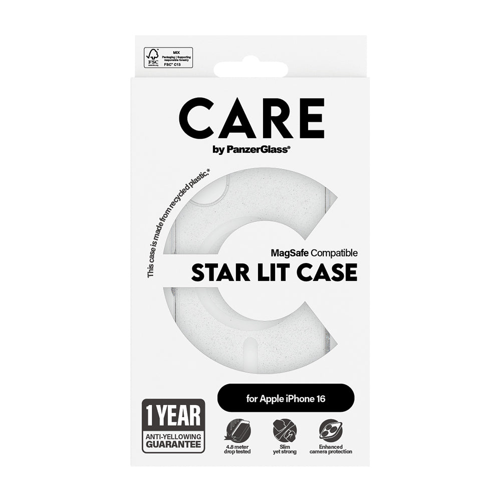 Husa MagSafe pentru Apple iPhone 16, PanzerGlass, Care Urban Combat Star Lit, Transparenta Alba