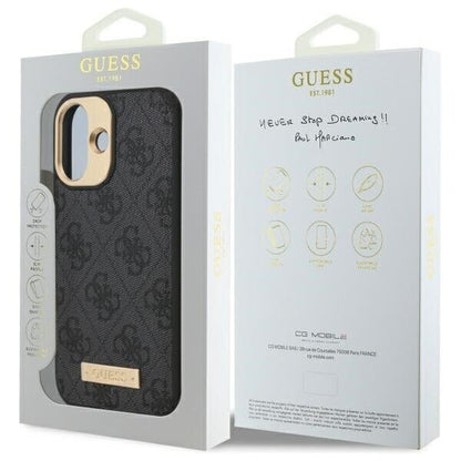 Husa MagSafe pentru Apple iPhone 16 Plus, Guess, 4G Logo Plate, Neagra