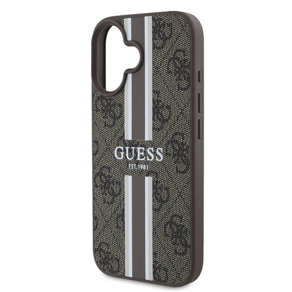 Husa MagSafe pentru Apple iPhone 16 Plus, Guess, 4G Printed Stripes, Maro