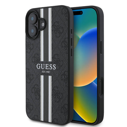 Husa MagSafe pentru Apple iPhone 16 Plus, Guess, 4G Printed Stripes, Neagra