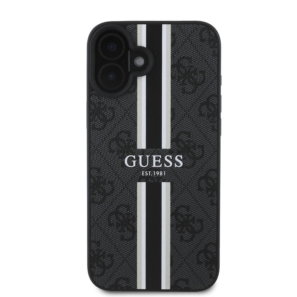 Husa MagSafe pentru Apple iPhone 16 Plus, Guess, 4G Printed Stripes, Neagra