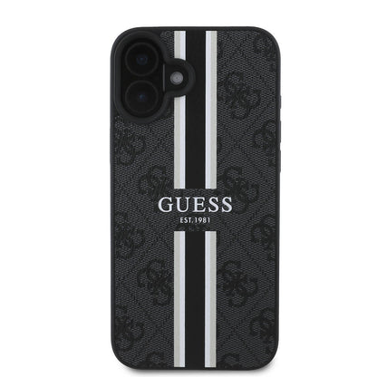 Husa MagSafe pentru Apple iPhone 16 Plus, Guess, 4G Printed Stripes, Neagra