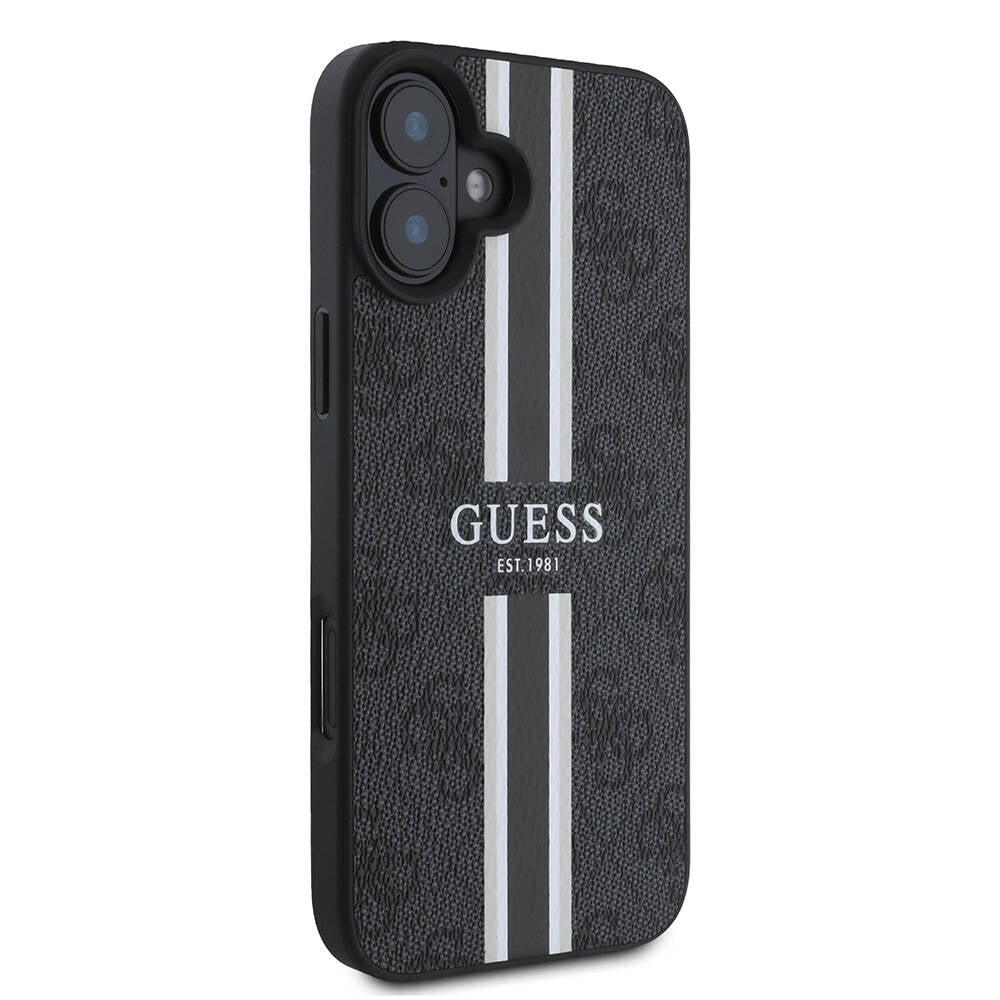 Husa MagSafe pentru Apple iPhone 16 Plus, Guess, 4G Printed Stripes, Neagra