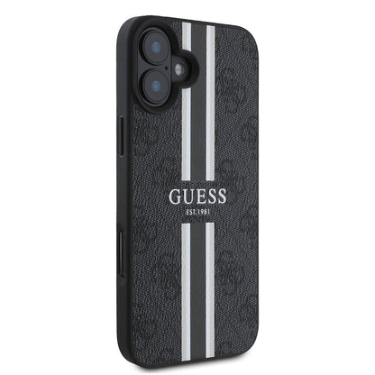 Husa MagSafe pentru Apple iPhone 16 Plus, Guess, 4G Printed Stripes, Neagra