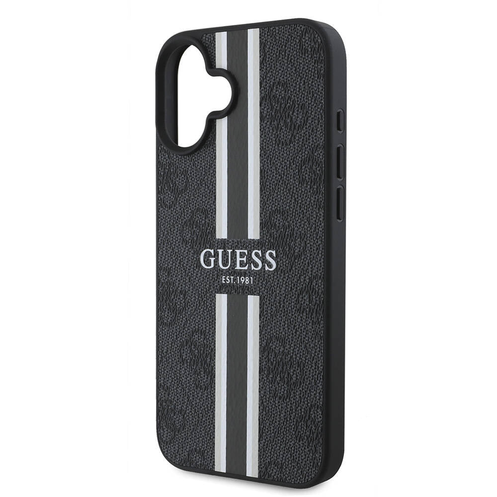 Husa MagSafe pentru Apple iPhone 16 Plus, Guess, 4G Printed Stripes, Neagra