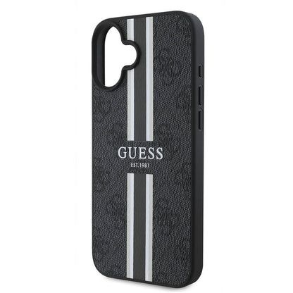 Husa MagSafe pentru Apple iPhone 16 Plus, Guess, 4G Printed Stripes, Neagra