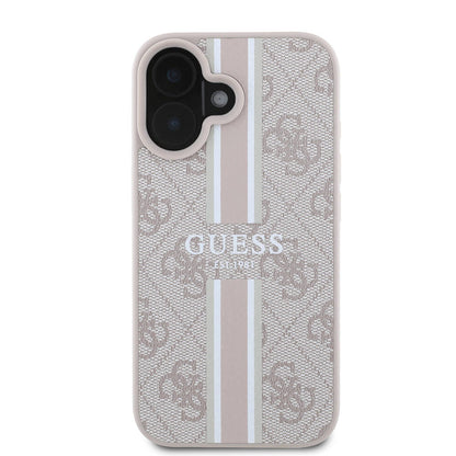 Husa MagSafe pentru Apple iPhone 16 Plus, Guess, 4G Printed Stripes, Roz