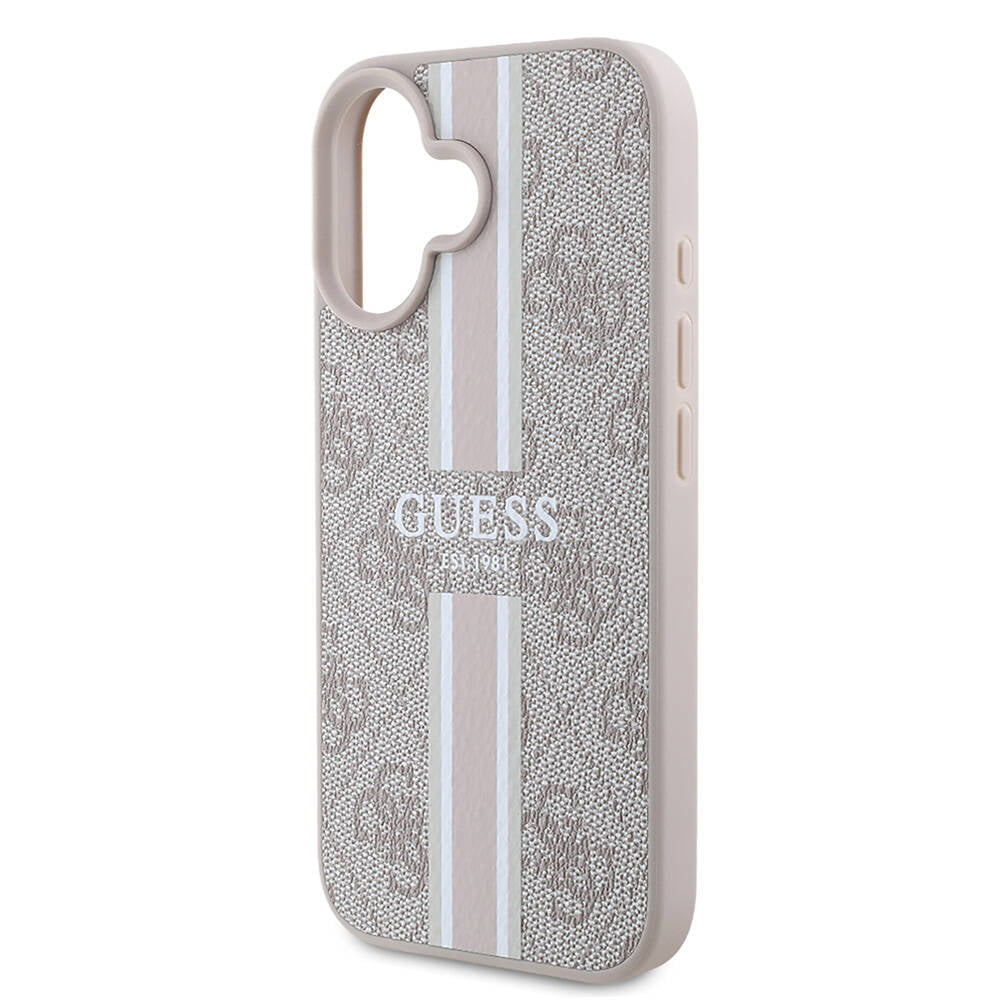 Husa MagSafe pentru Apple iPhone 16 Plus, Guess, 4G Printed Stripes, Roz