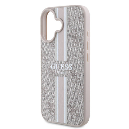 Husa MagSafe pentru Apple iPhone 16 Plus, Guess, 4G Printed Stripes, Roz