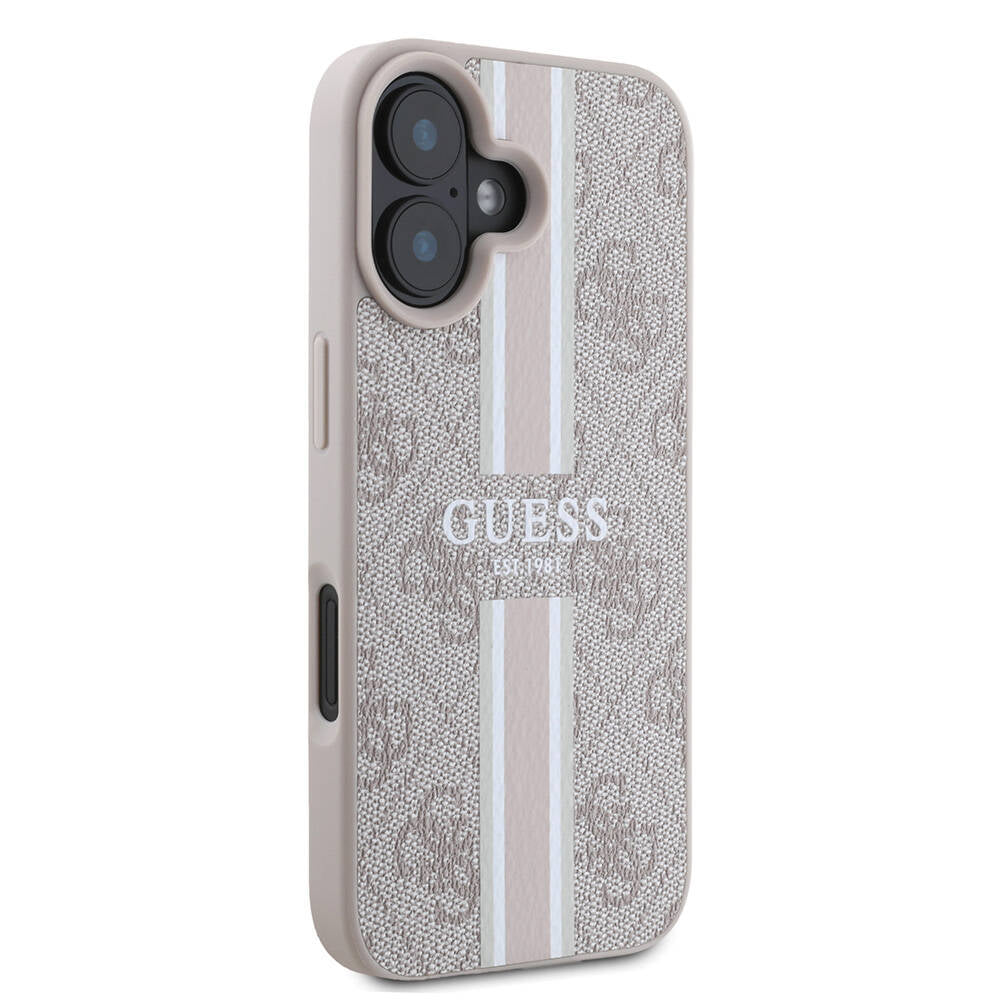 Husa MagSafe pentru Apple iPhone 16 Plus, Guess, 4G Printed Stripes, Roz