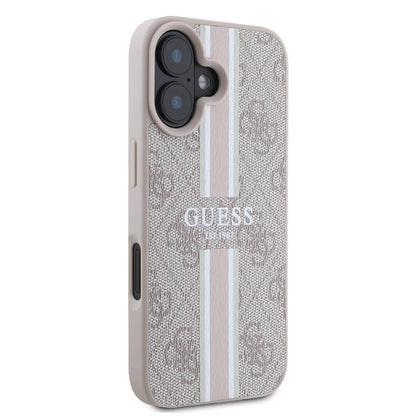 Husa MagSafe pentru Apple iPhone 16 Plus, Guess, 4G Printed Stripes, Roz