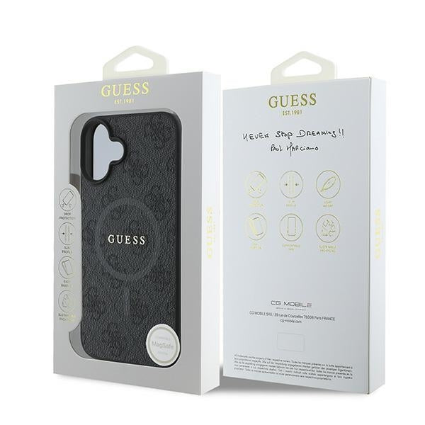 Husa MagSafe pentru Apple iPhone 16 Plus, Guess, 4G Ring Classic Logo, Neagra