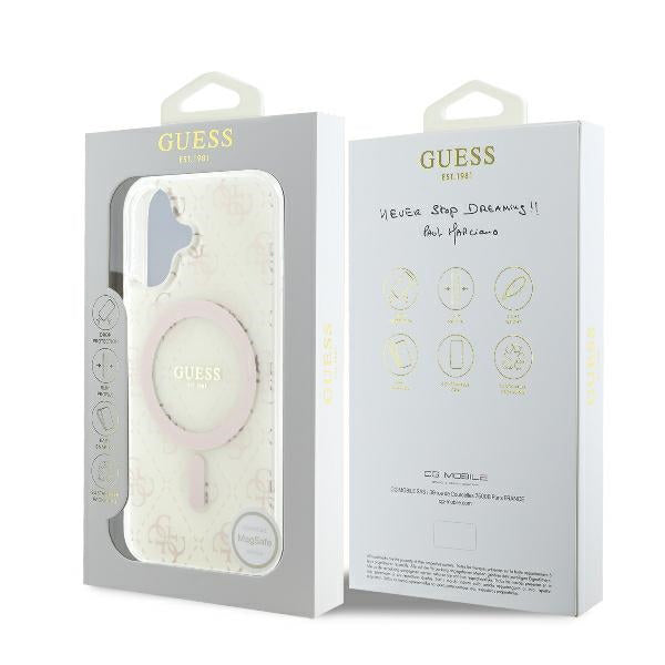 Husa MagSafe pentru Apple iPhone 16 Plus, Guess, IML 4G Background, Alba