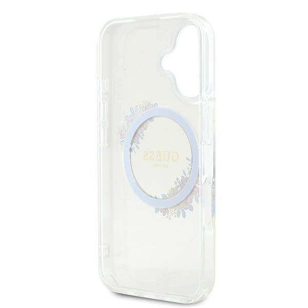 Husa MagSafe pentru Apple iPhone 16 Plus, Guess, IML Flowers Wreath, Transparenta