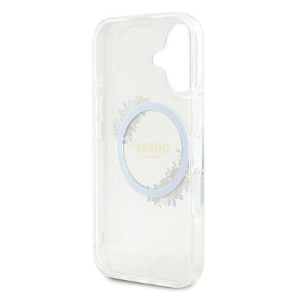 Husa MagSafe pentru Apple iPhone 16 Plus, Guess, IML Flowers Wreath, Transparenta