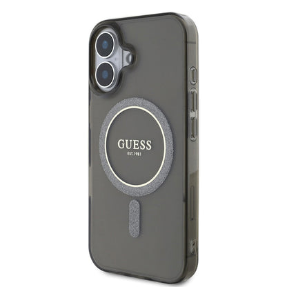 Husa MagSafe pentru Apple iPhone 16 Plus, Guess, IML Glitter Circle, Neagra