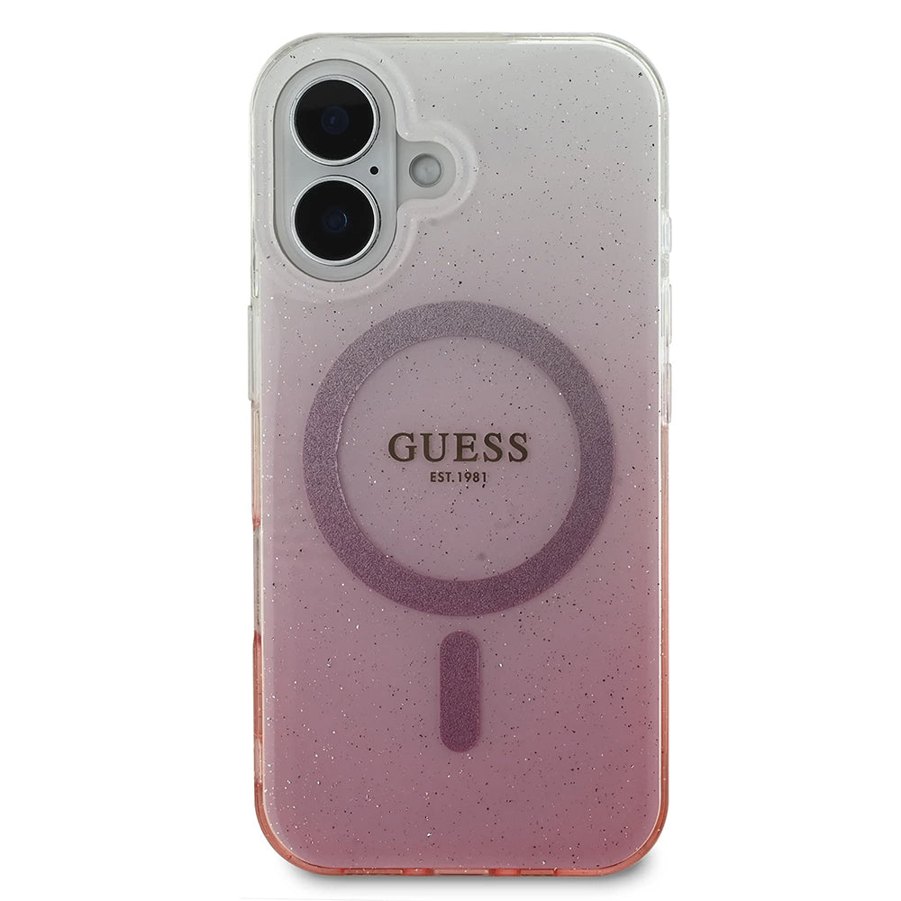 Husa MagSafe pentru Apple iPhone 16 Plus, Guess, IML Glitter Gradient, Roz