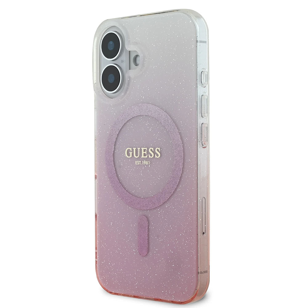 Husa MagSafe pentru Apple iPhone 16 Plus, Guess, IML Glitter Gradient, Roz