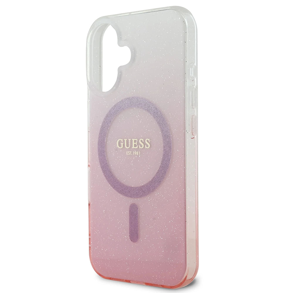 Husa MagSafe pentru Apple iPhone 16 Plus, Guess, IML Glitter Gradient, Roz