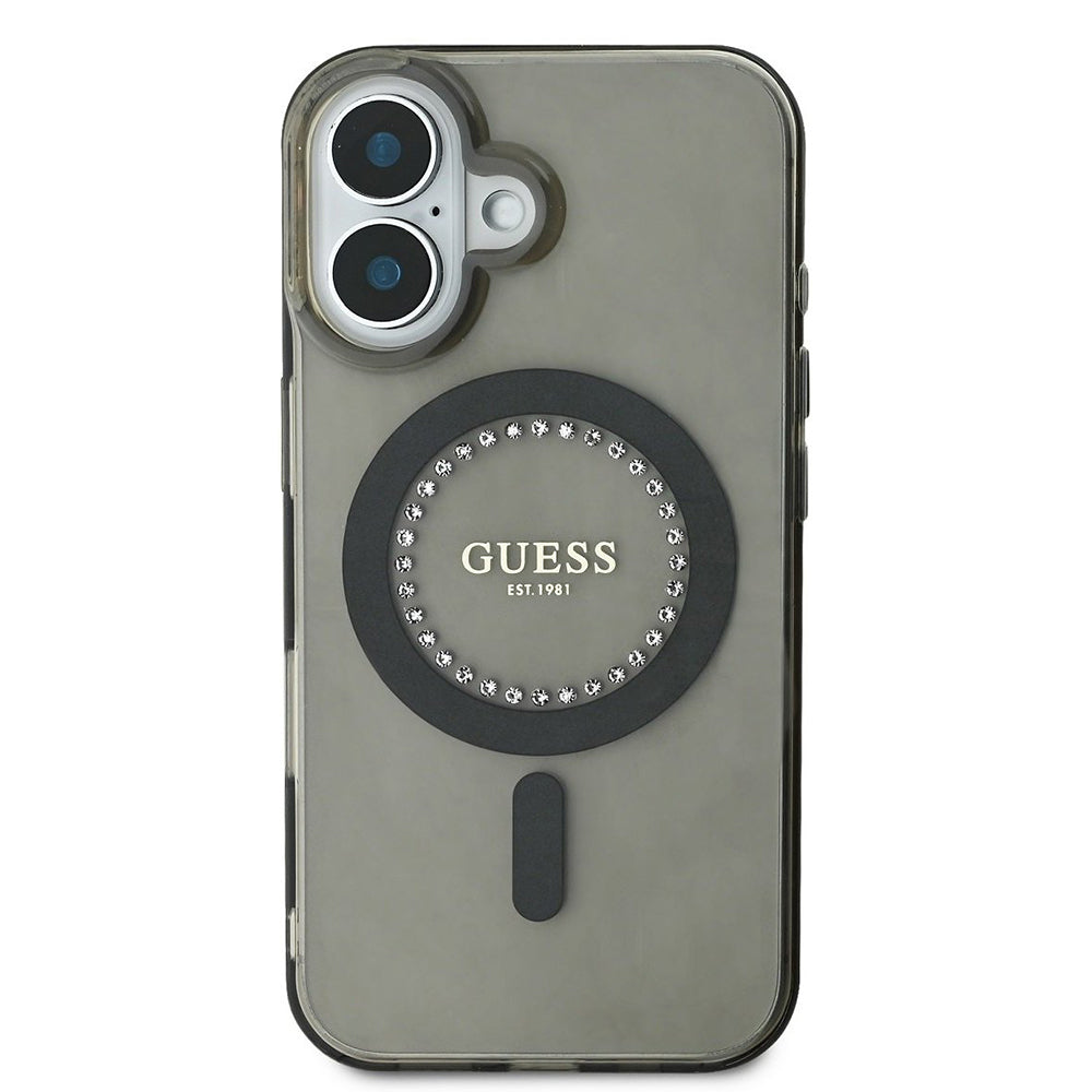 Husa MagSafe pentru Apple iPhone 16 Plus, Guess, IML Rhinestone, Neagra