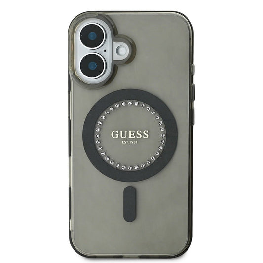 Husa MagSafe pentru Apple iPhone 16 Plus, Guess, IML Rhinestone, Neagra