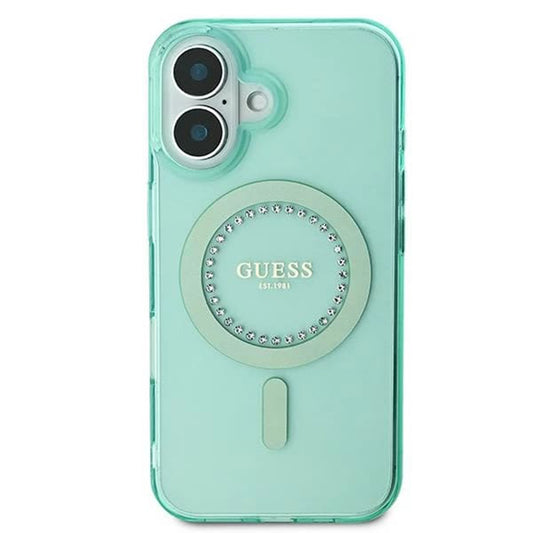 Husa MagSafe pentru Apple iPhone 16 Plus, Guess, IML Rhinestone, Verde