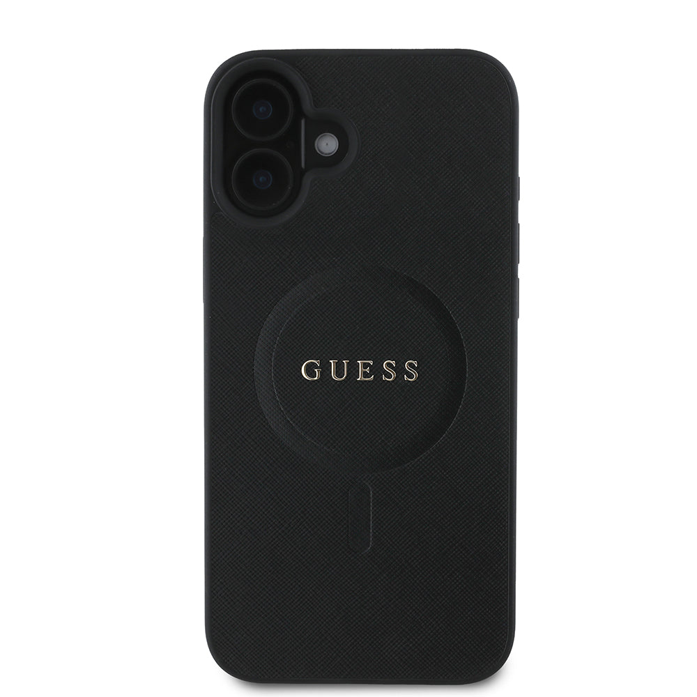 Husa MagSafe pentru Apple iPhone 16 Plus, Guess, Saffiano Classic Logo, Neagra