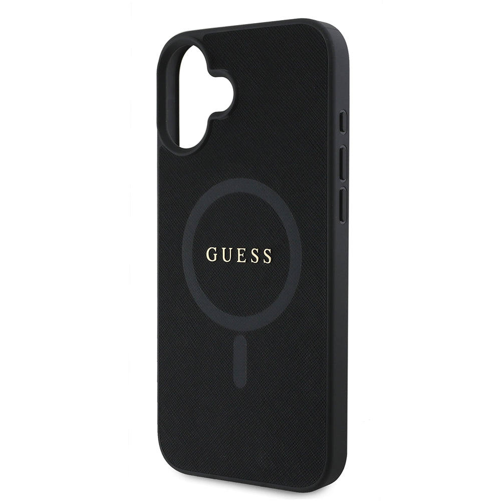 Husa MagSafe pentru Apple iPhone 16 Plus, Guess, Saffiano Classic Logo, Neagra