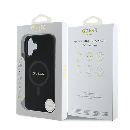 Husa MagSafe pentru Apple iPhone 16 Plus, Guess, Saffiano Classic Logo, Neagra