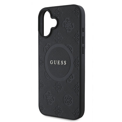 Husa MagSafe pentru Apple iPhone 16 Plus, Guess, Saffiano Peony Classic Logo, Roz