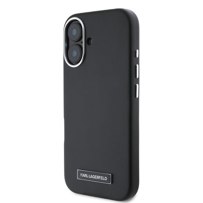 Husa MagSafe pentru Apple iPhone 16 Plus, Karl Lagerfeld, FW Metal Plate, Neagra