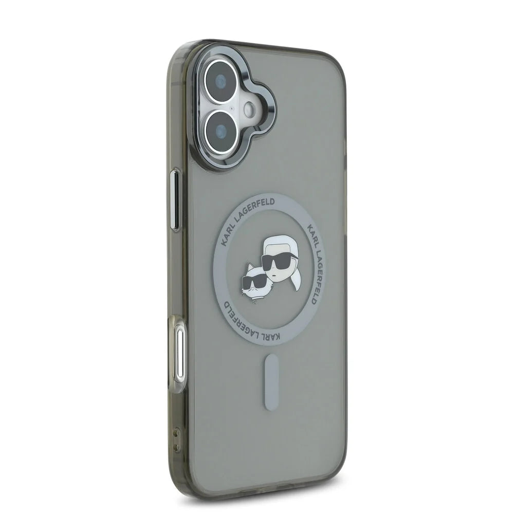 Husa MagSafe pentru Apple iPhone 16 Plus, Karl Lagerfeld, IML Metal Karl & Choupette's Heads, Neagra