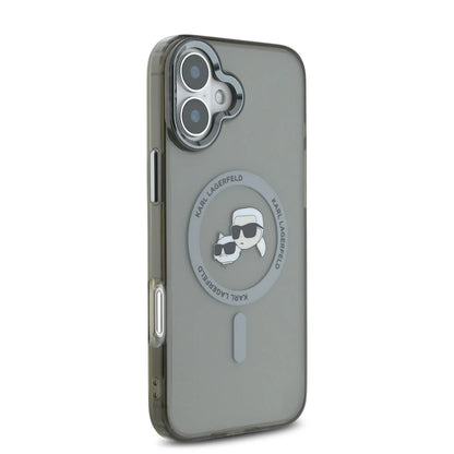 Husa MagSafe pentru Apple iPhone 16 Plus, Karl Lagerfeld, IML Metal Karl & Choupette's Heads, Neagra
