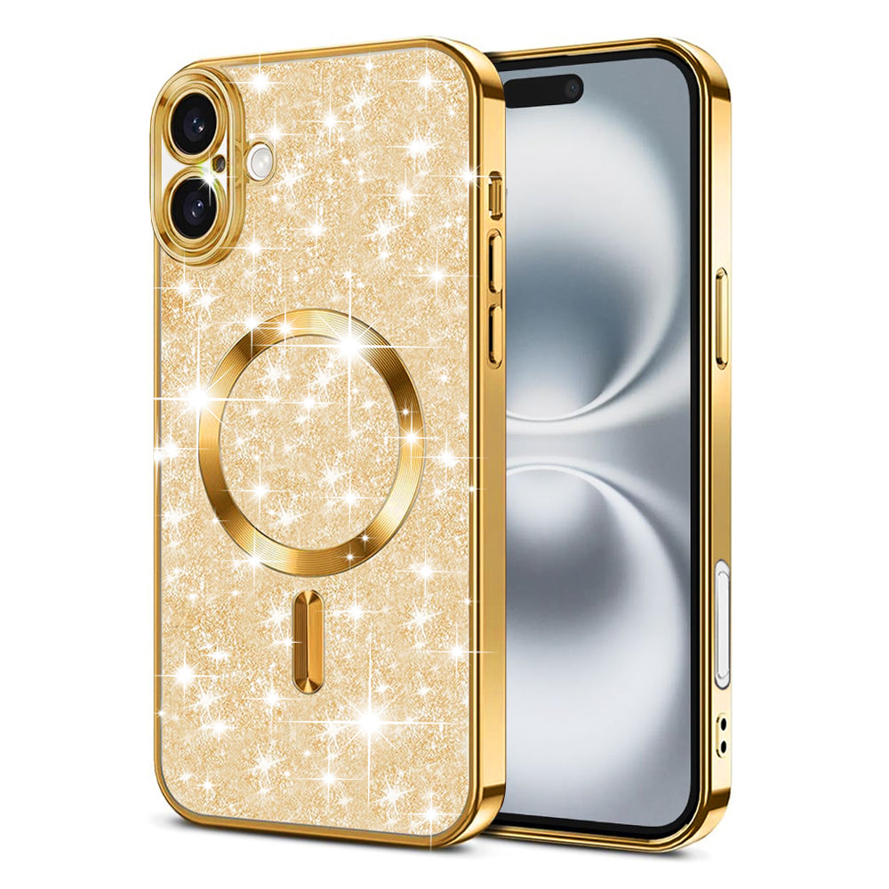 Husa MagSafe pentru Apple iPhone 16 Plus, Techsuit, Luxury Glitter, Aurie